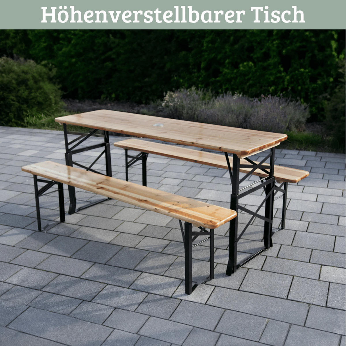 BIERZELTGARNITUR höhenverstellbar 170cm RINHO Bierbank Biertisch - Braun, Holz - DELUKE