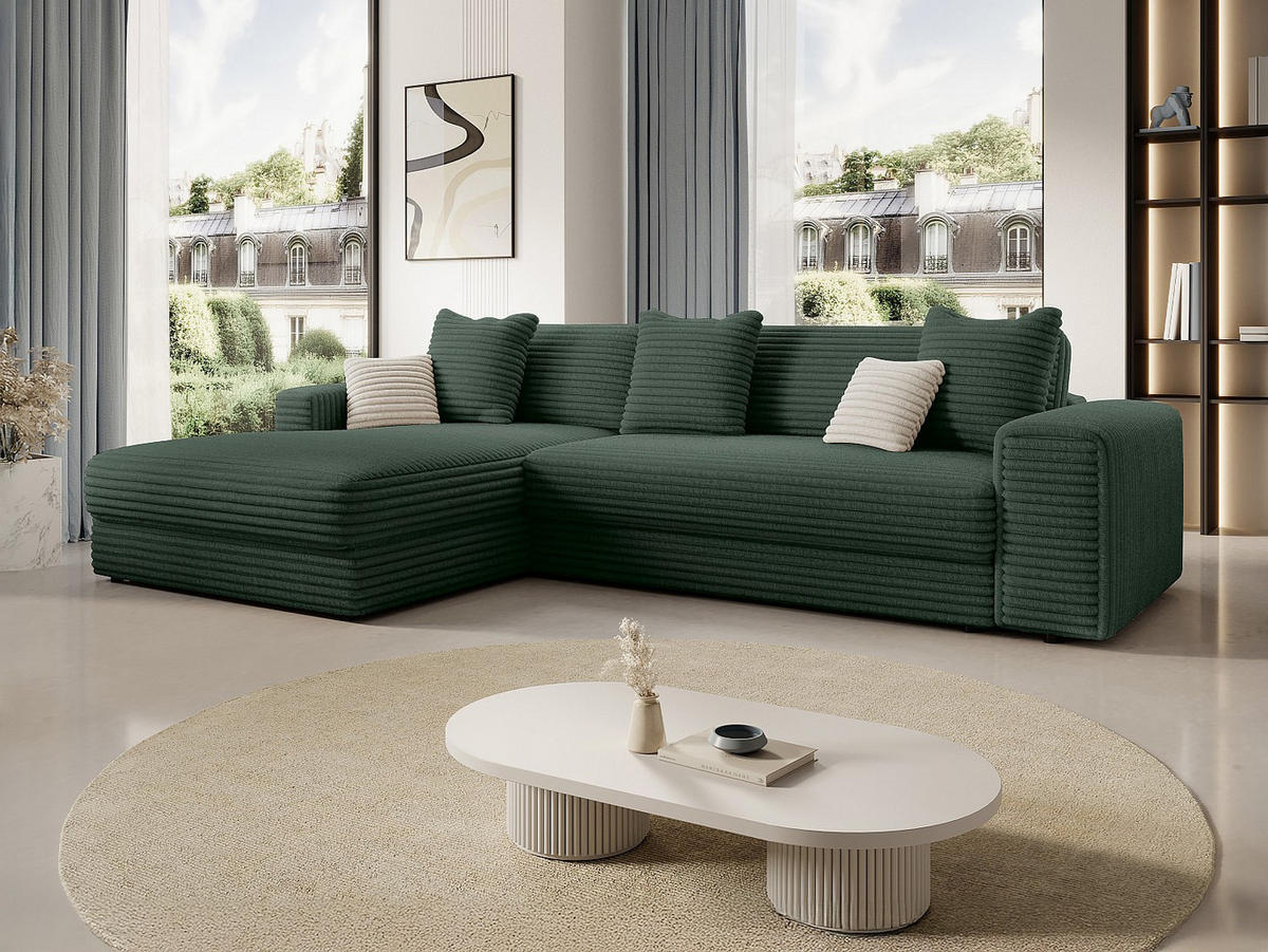 ECKSOFA – Ecke links – grob gerippter Cord – Tannengrün – CALAZO - Grün, Textil (307/187cm) - Vente-Unique