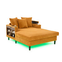 CHAISELONGUE 129/170/70 cm aus Cord mit LED-Beleuchtung, USB-Anschluss, Stauraum und Becherhaltern, Senfgelb - Gelb, Textil (170/70/129cm) - Redom
