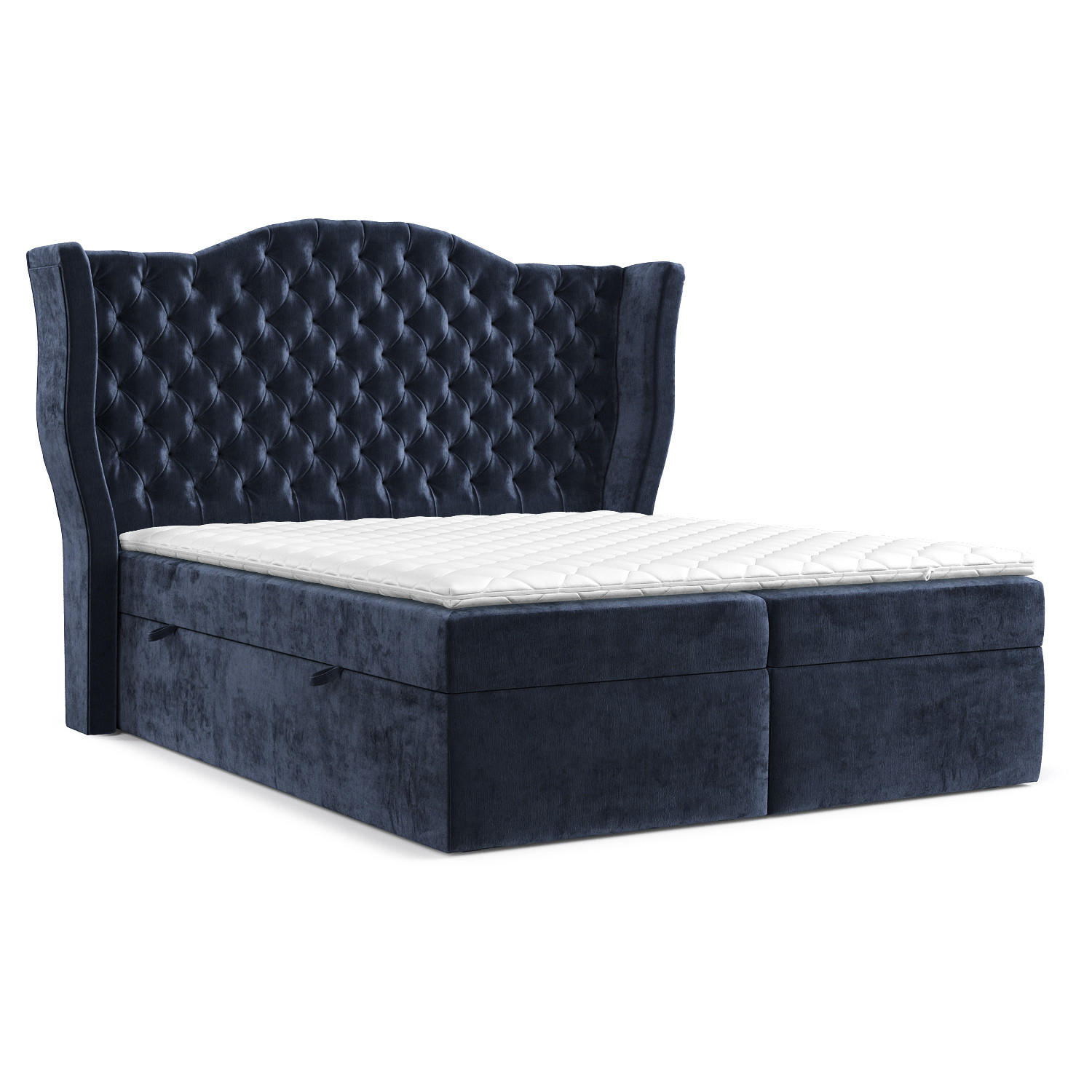BOXBETT Royal Marineblau 180/200 cm im Chenille-Stoff - Schwarz/Dunkelblau, Holz/Holzwerkstoff (180/200cm) - Maison de Reve