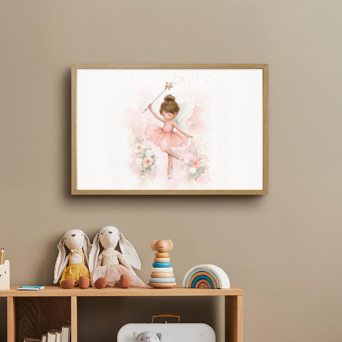 NACHTTISCHLAMPE MIT AKKU Ballerina - Fee - Blumen - Rosa 60x40 cm - Rosa, Holzwerkstoff (8/60/40cm) - OnlyWow