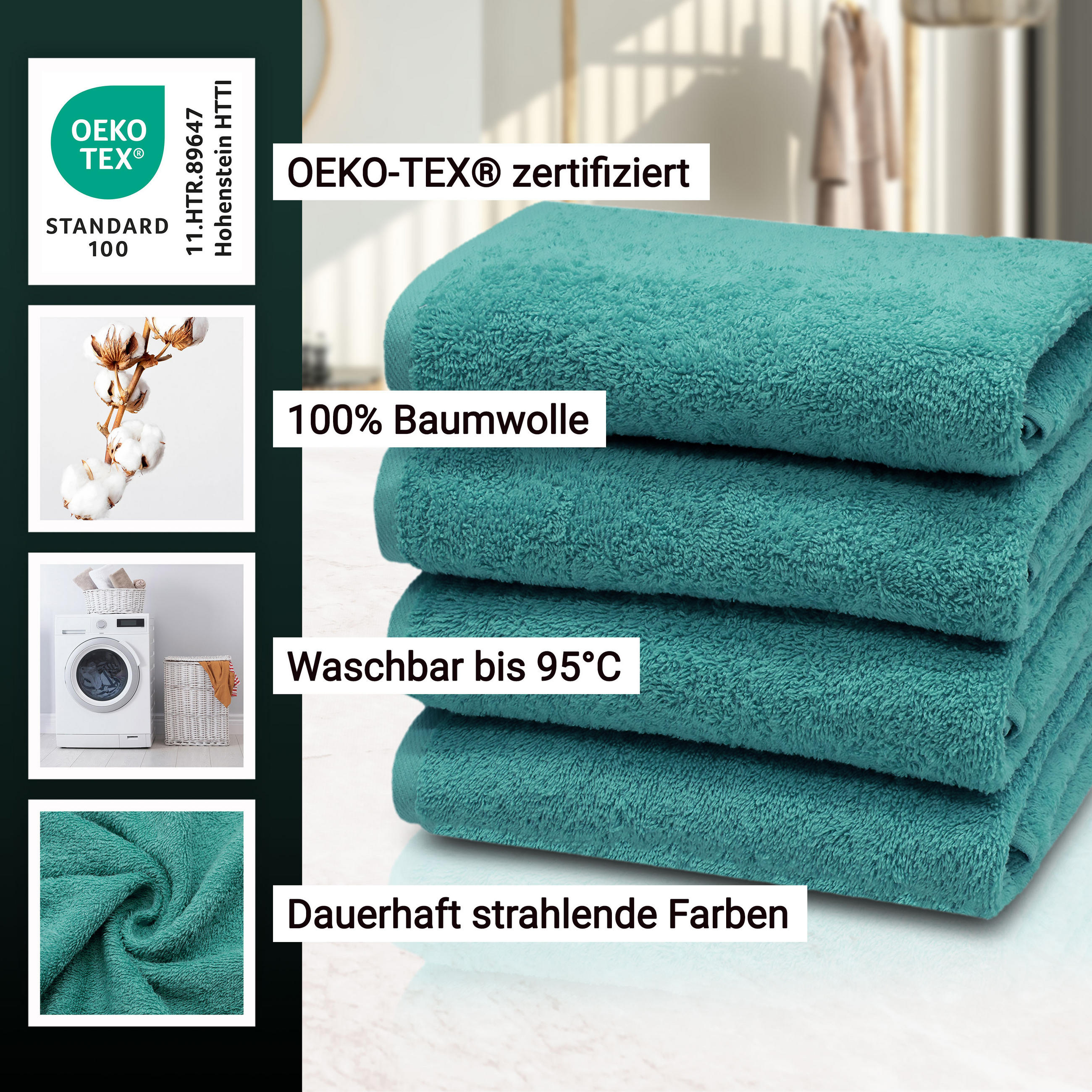 HANDTÜCHER, 4er-Set, 50x100 cm, 100% Baumwolle, Grün - Türkis, Textil (50/100cm) - Zollner