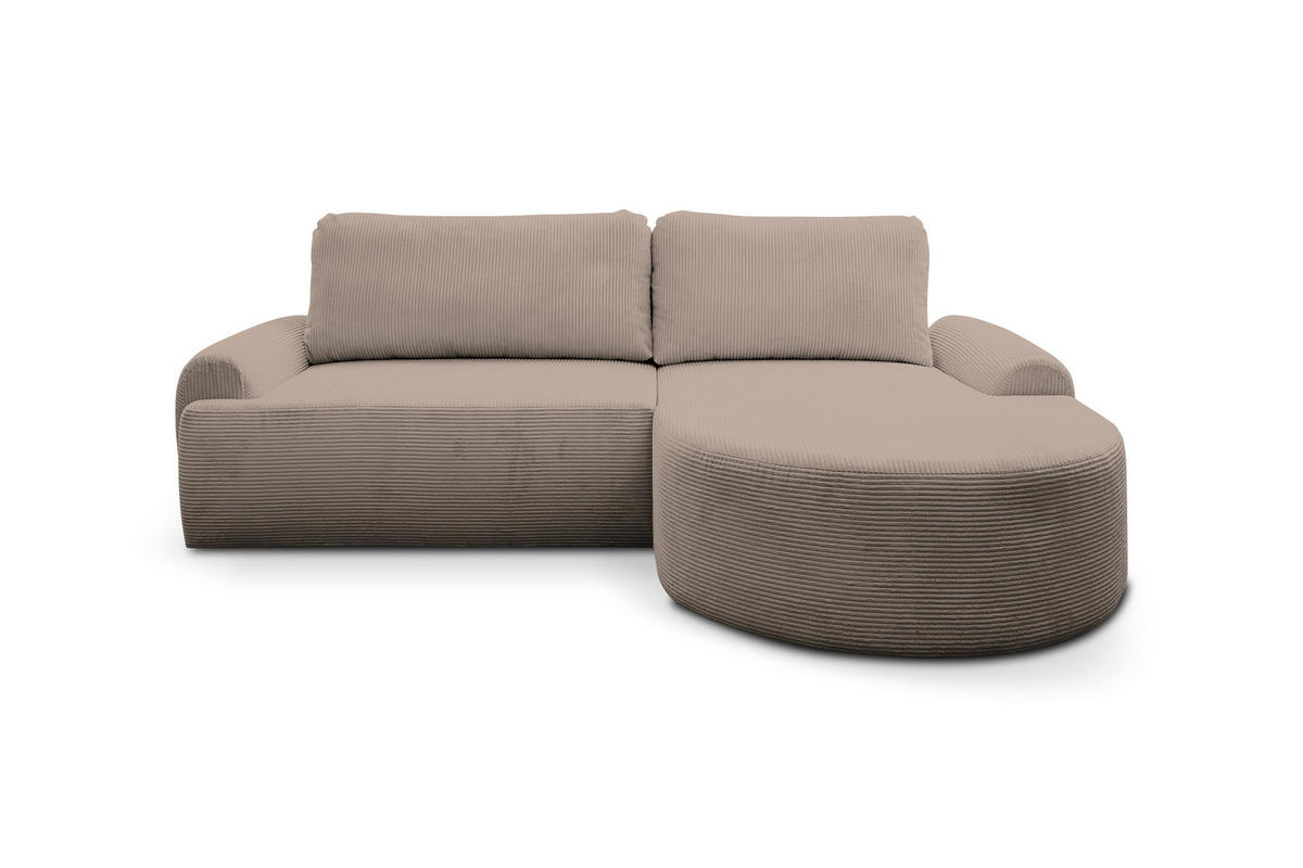 ECKSOFA Dream Cord in L-Form mit Schlaffunktion und Bettkasten, Farbe: Braun, Cordstoff, Ottomane Rechts - Braun, Textil (260/136cm) - VENASI MÖBEL