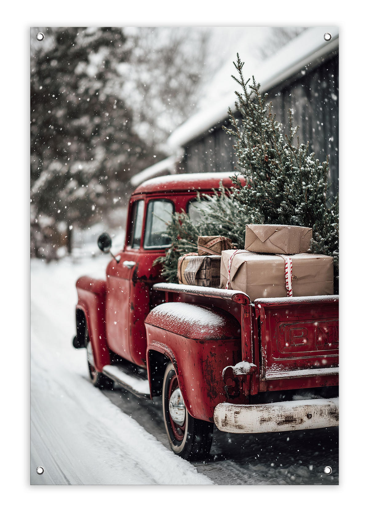 GARTEN-POSTER 90x60 cm Weihnachten Truck - Weiß, Kunststoff (60/90/2cm) - artissimo