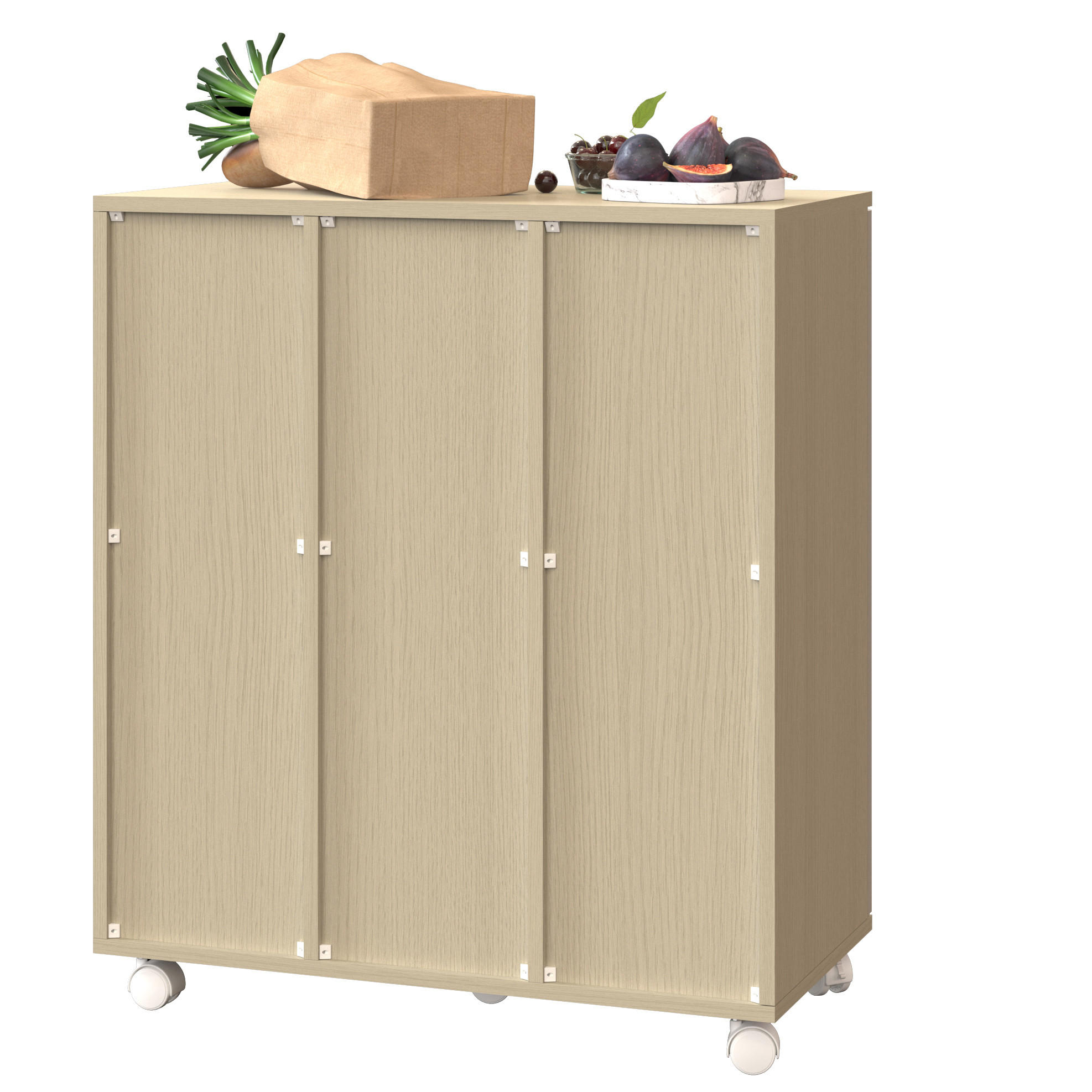 SKŘÍŇKA na třídění odpadu z MDF 69,3x35x80 cm bílá na kolečkách se 3 přihrádkami a dvířky 180° - bílá, kompozitní dřevo (70/80/35cm) - Modfu