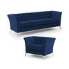 SITZGARNITUR 3+1 Chesterfield Whitby Marineblau Samt mit silbernen Füßen - Blau/Silberfarben, Holz/Textil (237/78/82cm) - S-Style Möbel