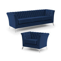 SITZGARNITUR 3+1 Chesterfield Whitby Marineblau Samt mit silbernen Füßen - Blau/Silberfarben, Holz/Textil (237/78/82cm) - S-Style Möbel