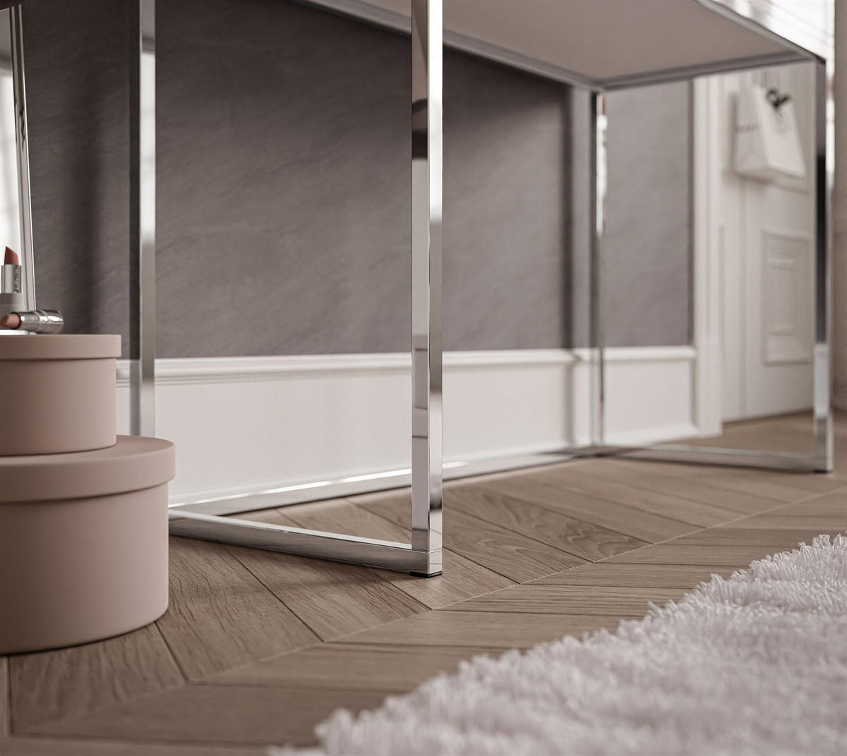 SCHMINKTISCH BLANCO GLAMOUR ELITE mit Spiegel und Beleuchtung Weiß Hochglanz PUSH OPEN - Weiß Hochglanz/Silberfarben, Holzwerkstoff (100/146/42cm) - Lookway