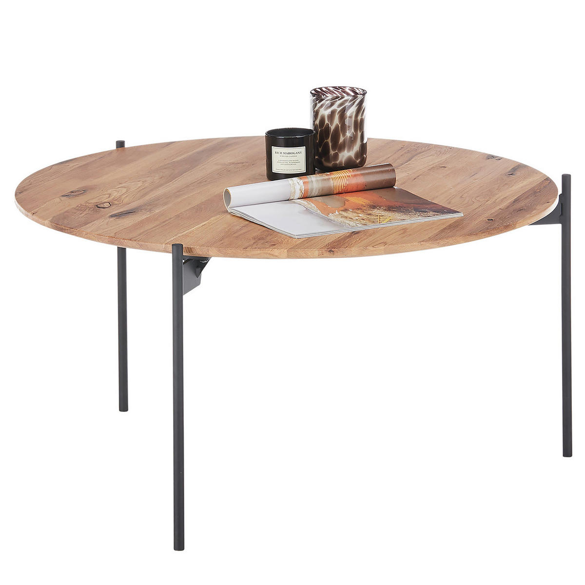 COUCHTISCH - Eiche massiv / Metall - Eiche / Schwarz - Eichefarben/Schwarz, Holz/Metall (74/74/38cm) - home24