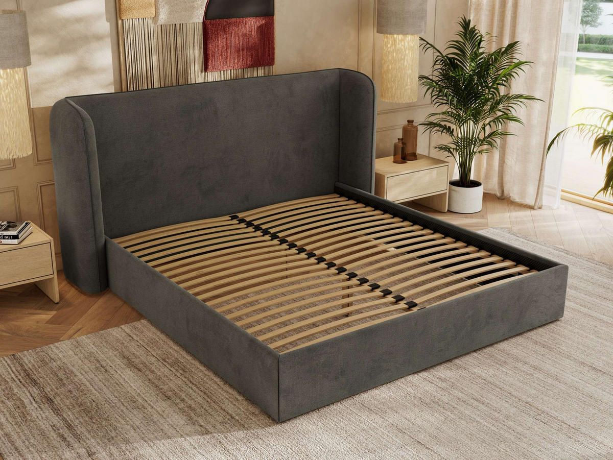 POLSTERBETT EMORA CLASSIC 140/200 - Dunkelgrau Velvet - Multipocket-Matratze - Dunkelgrau, Textil (140/200cm) - MKS