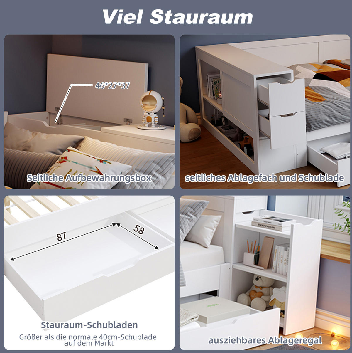 DETSKÁ posteľ 90/200 cm biela s úložným priestorom a nočným stolíkom z MDF - biela, kompozitné drevo (90/200cm) - OKWISH