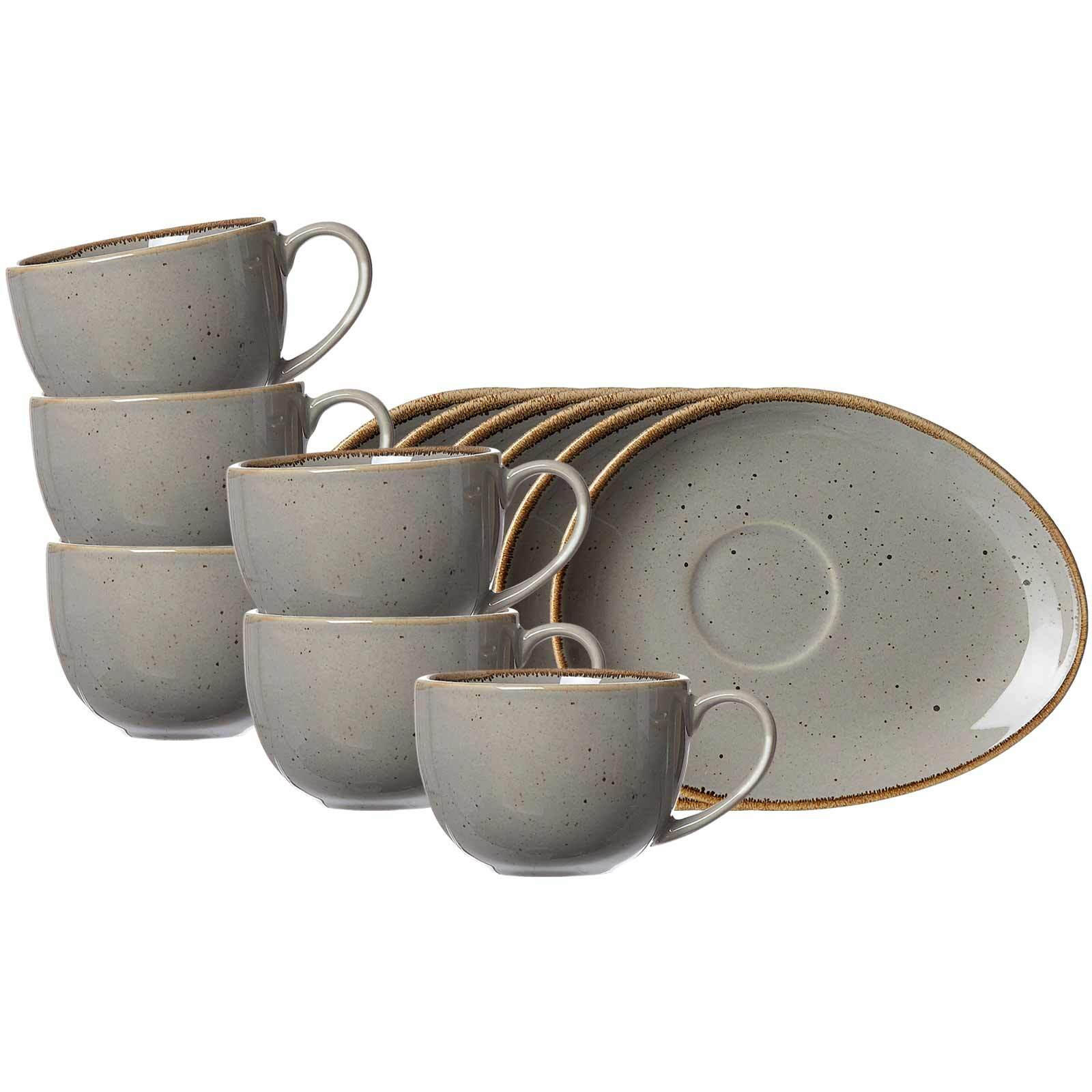 KAFFEETASSEN MIT UNTERTASSEN Taste taupe 200 ml 6er Set - Taupe, Keramik (13.5/8/17cm) - Ritzenhoff Breker