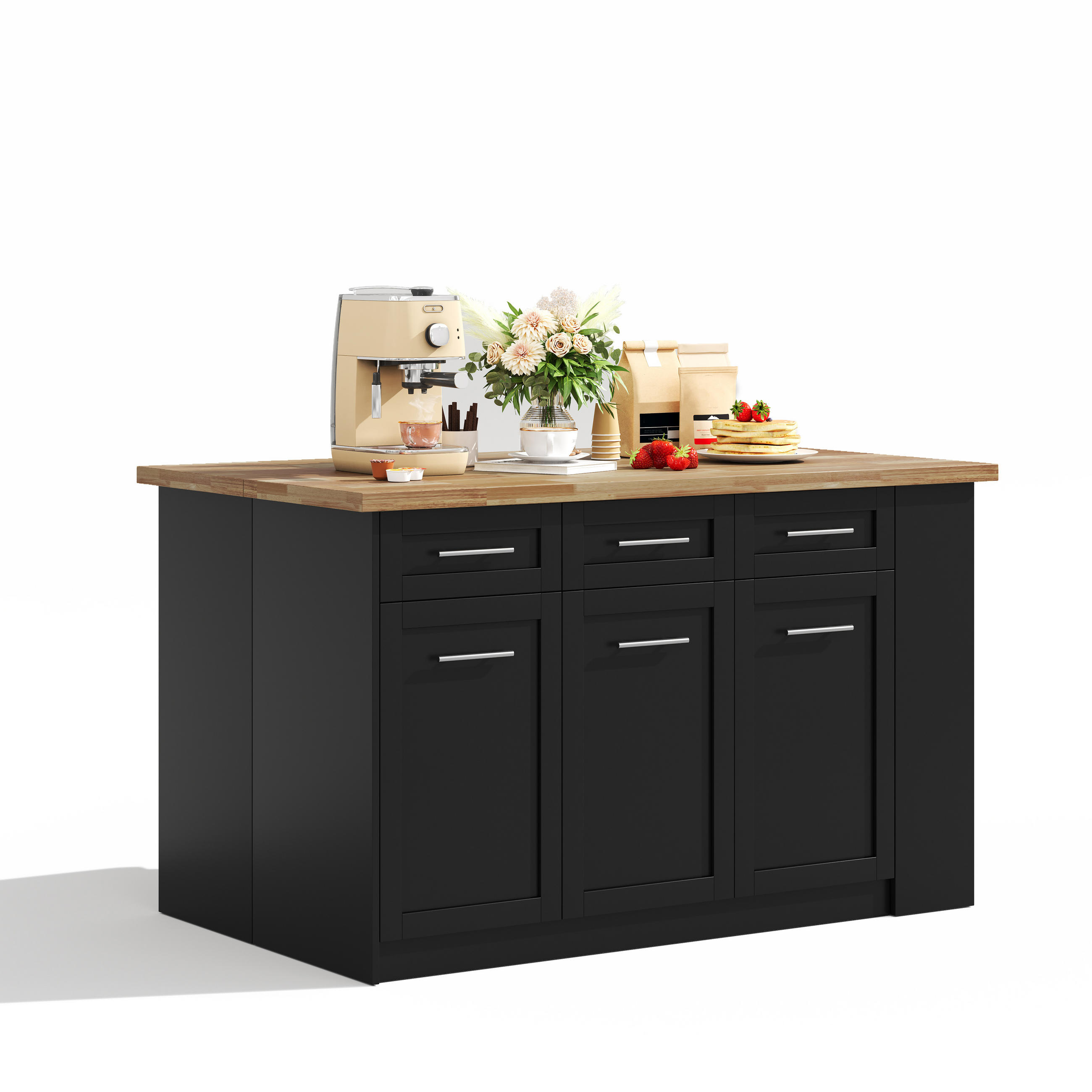 ComfortXL Kücheninsel Natur, Schwarz 150x90x90 cm