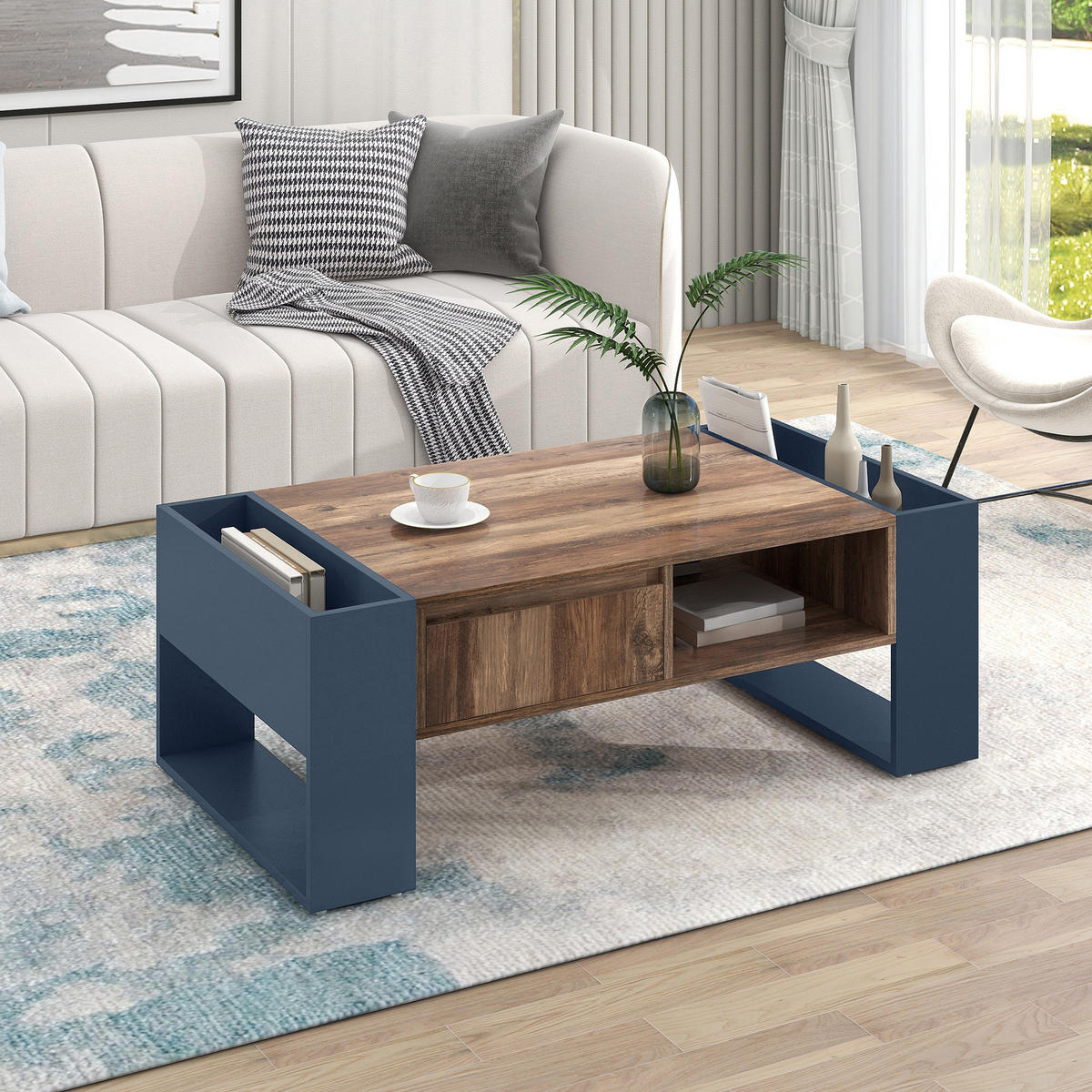 COUCHTISCH Holzoptik Stauraum beidseitig - Schwarz, Holzwerkstoff (60/111/40cm) - LEBENLANG