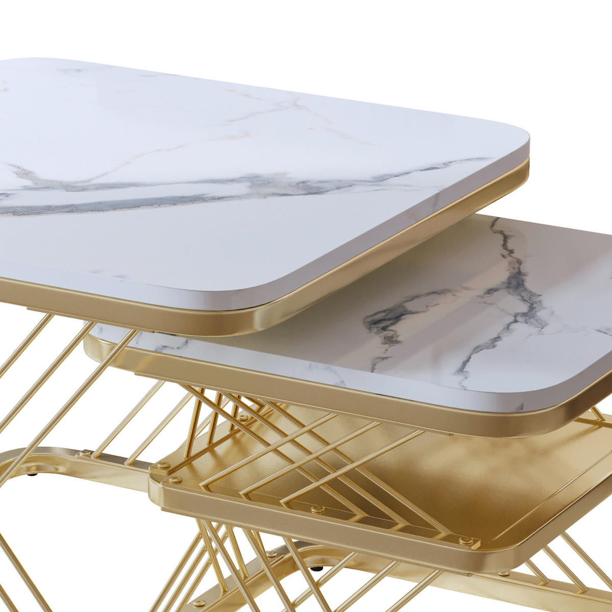 COUCHTISCH 2er Set Beistelltisch Eckig, Gold - Goldfarben, Metall (60/60/45cm)