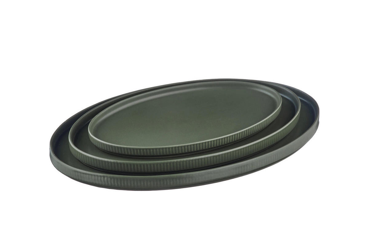SERVIERPLATTEN Scandi - 3er-Set - Olive - Grün, Keramik (1/1/1cm) - Björn