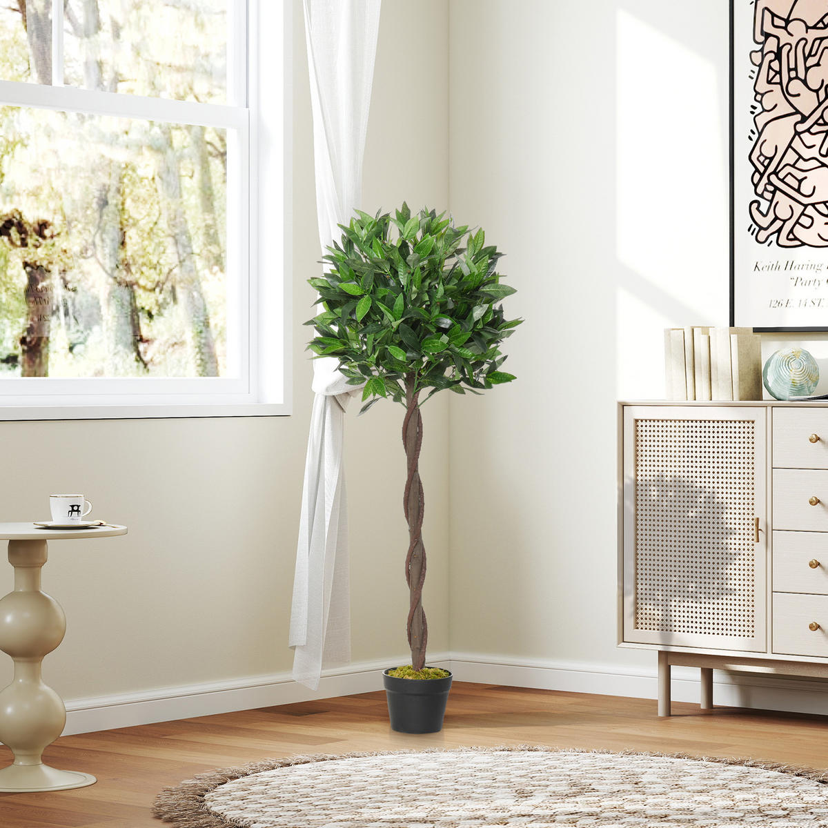 2ER-SET Künstlicher Lorbeerbaum 120cm Kunstpflanzen im Zementtopf, Zimmerpflanze - Schwarz/Braun, Kunststoff (120cm) - Outsunny