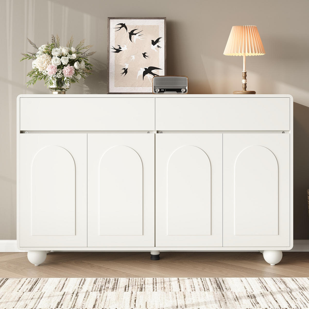 SIDEBOARD in Weiß Aufbewahrungsschrank mit Schubladen, 140 B x38 T x 89 H(cm), fürs Wohn & Schlaf - Weiß, Holzwerkstoff (140/89/38cm) - STILVORA