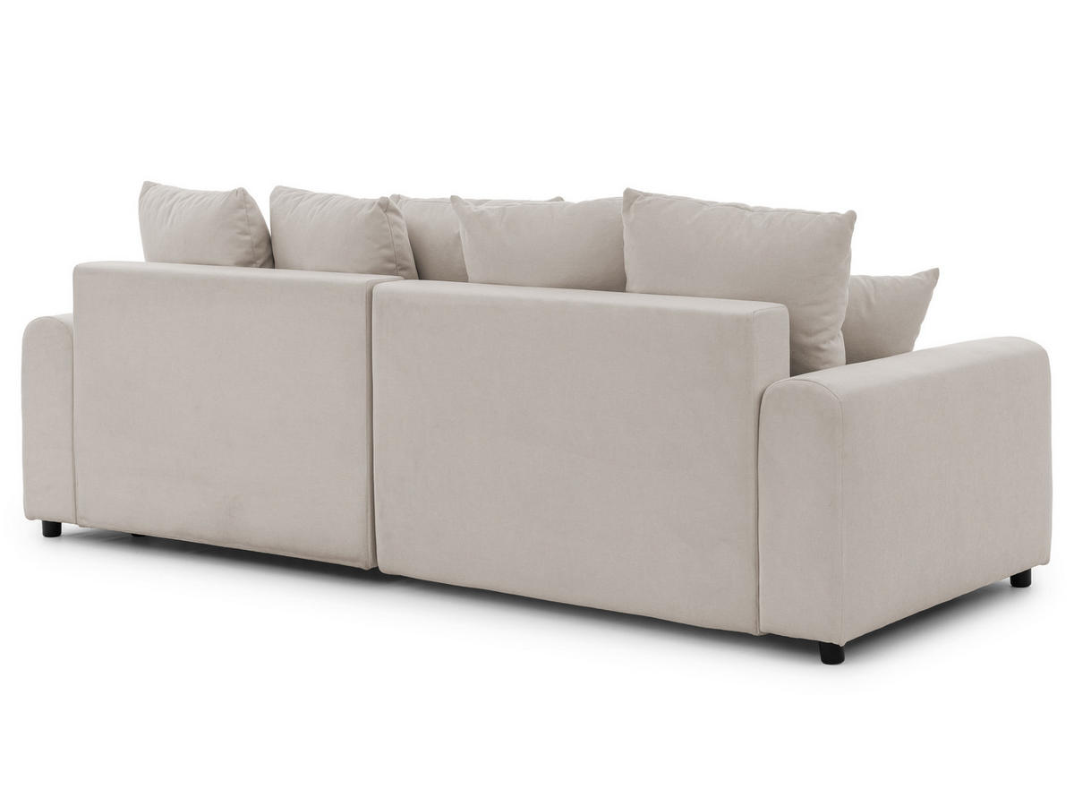 ECKSOFA Calma mit Schlaffunktion und Bettkasten im Bumpy-Design aus weichem Beige Webstoff - Ottomane rechts - Beige/Schwarz, Holz/Kunststoff (140/239cm) - S-Style