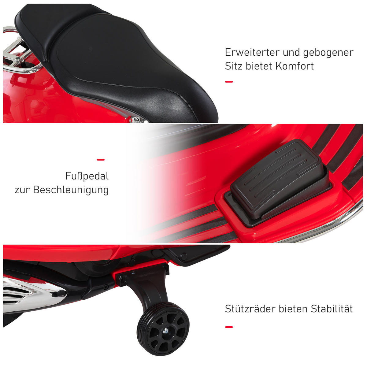 ELEKTRO KINDERMOTORRAD, Rot/Weiß, PP+ Stahl - Rot, Kunststoff (108/49/75cm) - HOMCOM