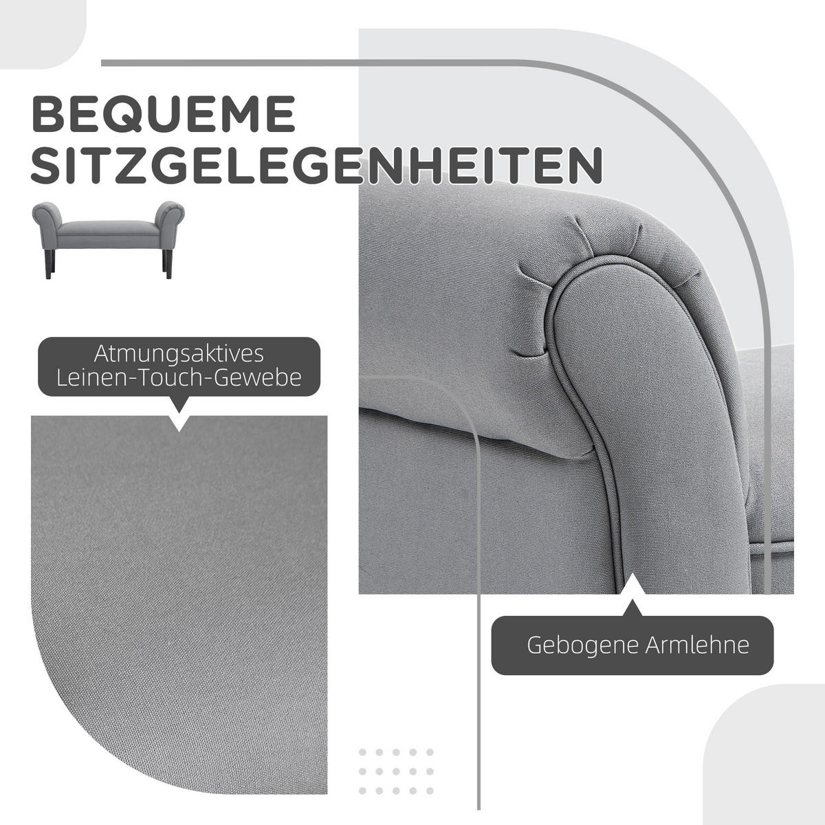 BETTBANK, Polsterbank, Sitzbank, Flurbank für Schlafzimmer, bis 130 kg Grau - Dunkelgrau, Kunststoff (36/51/102cm) - HOMCOM