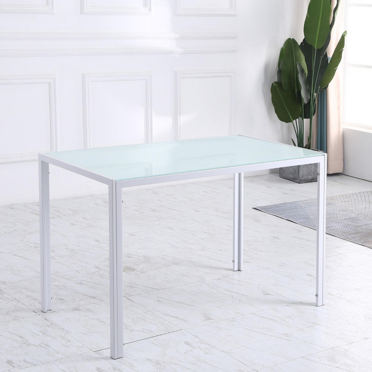 ESSTISCH aus Metall und Glas 120x60x75 cm Weiß für 4 Personen mit gehärteter Glasplatte - Weiß, Metall (120/60/75cm) - Modfu