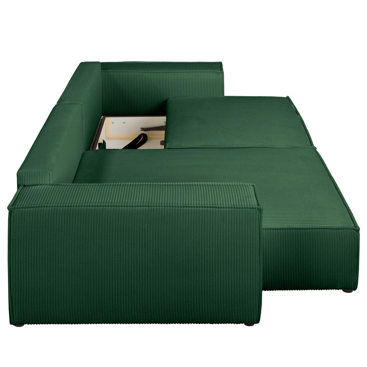 ECKSOFA mit Schlaffunktion - 255 cm - Schwarz/Grün, Kunststoff/Textil (255/148cm) - home24