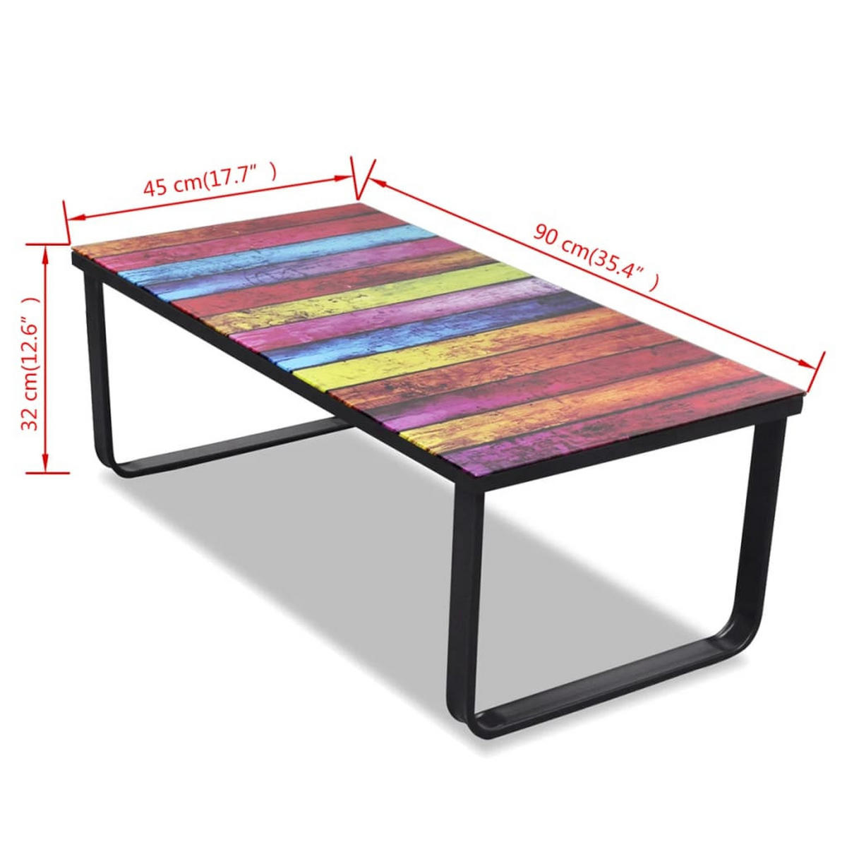 COUCHTISCH 90/45/32 cm aus Hartglas, Eisen mit Regenbogen-Aufdruck - Multicolor, Glas (45/90/32cm) - vidaXL