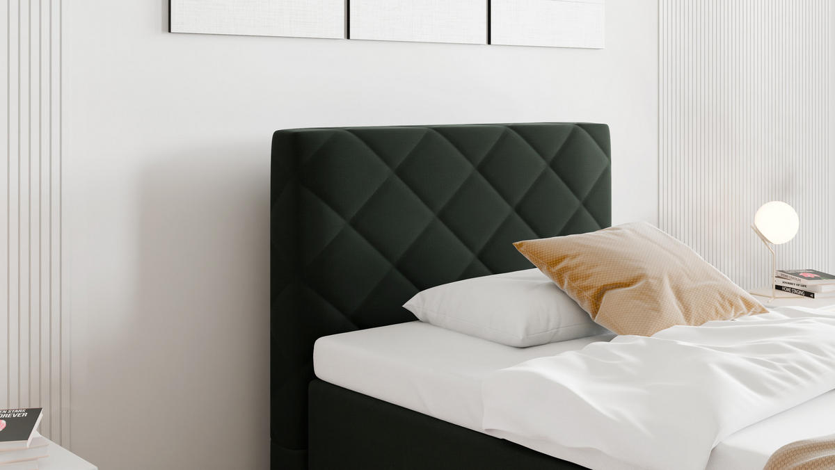 BOXBETT Diamaro 100x200 cm mit Bettkasten und Topper - Dunkelgrün - Grün, Holz (100/200cm) - Homesy