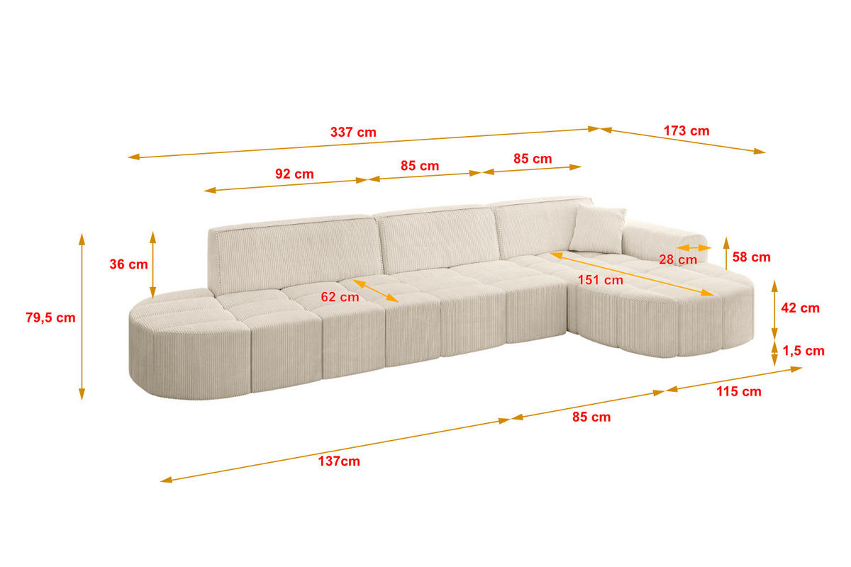 ECKSOFA Ottomane Rechts LIVO-L2 - 337x173x79,5 cm Grün - Grün, Holzwerkstoff/Textil (337/173cm) - ALTDECOR