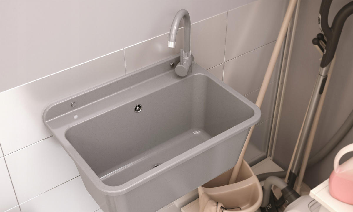 SPÜLBECKEN Larg mit Batterie Siphon - Grau, Kunststoff (42/30/61cm) - Granitan
