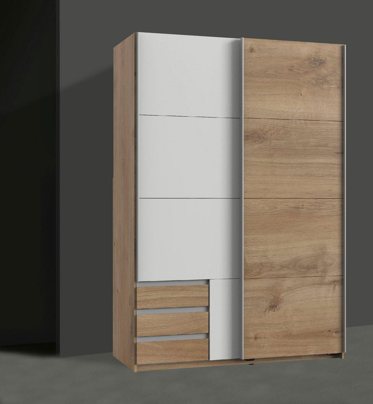 SCHWEBTÜRENSCHRANK Emden Plankeneiche / weiß 135 / 64 / 198cm - Eichefarben/Weiß, Holz/Holzwerkstoff (135/198/64cm) - Wimex