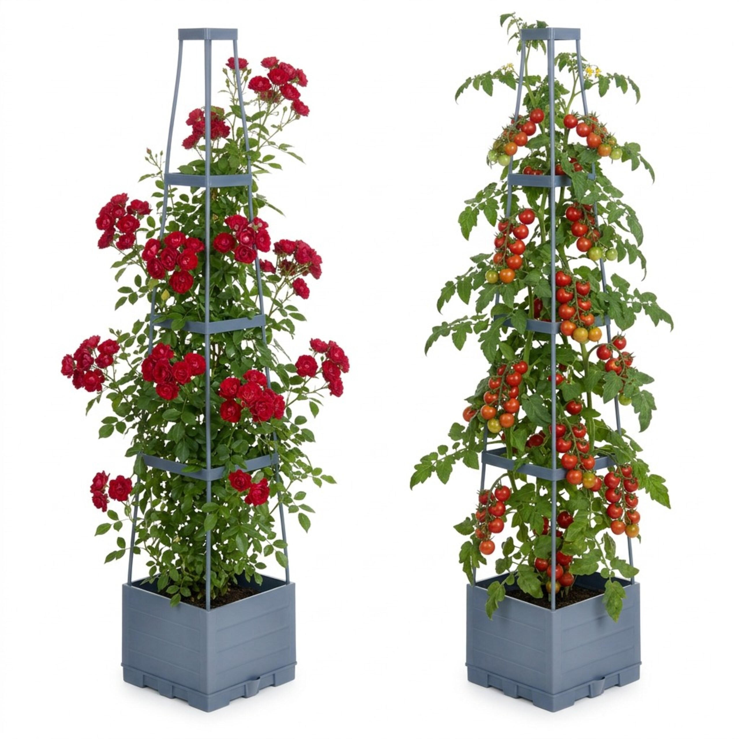 2XPFLANZKÜBEL - Grau, Kunststoff/Metall (25/145/25cm) - Relaxdays