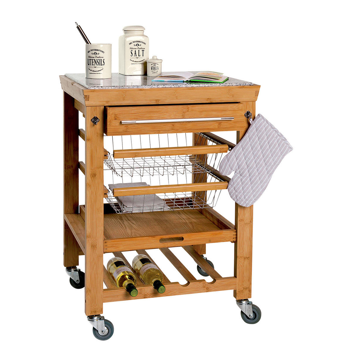 SERVIERWAGEN Rolling Stone - Braun, Holz/Stein (64/92/54cm) - Butlers