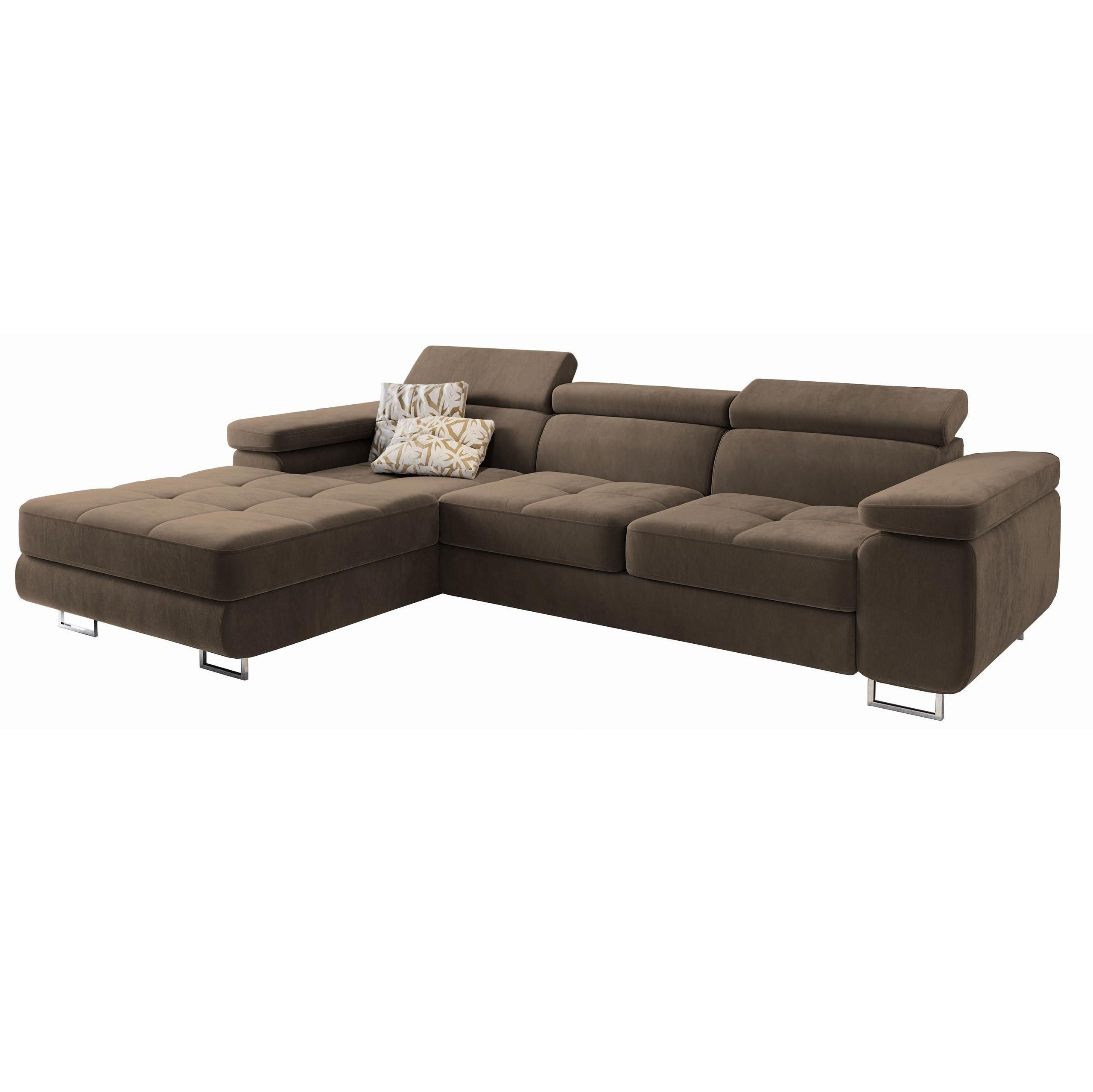 ECKSOFA ELMA L-S Beige Velours-Stoff mit Schlaffunktion - Beige, Holz (280/205cm) - MASSENO
