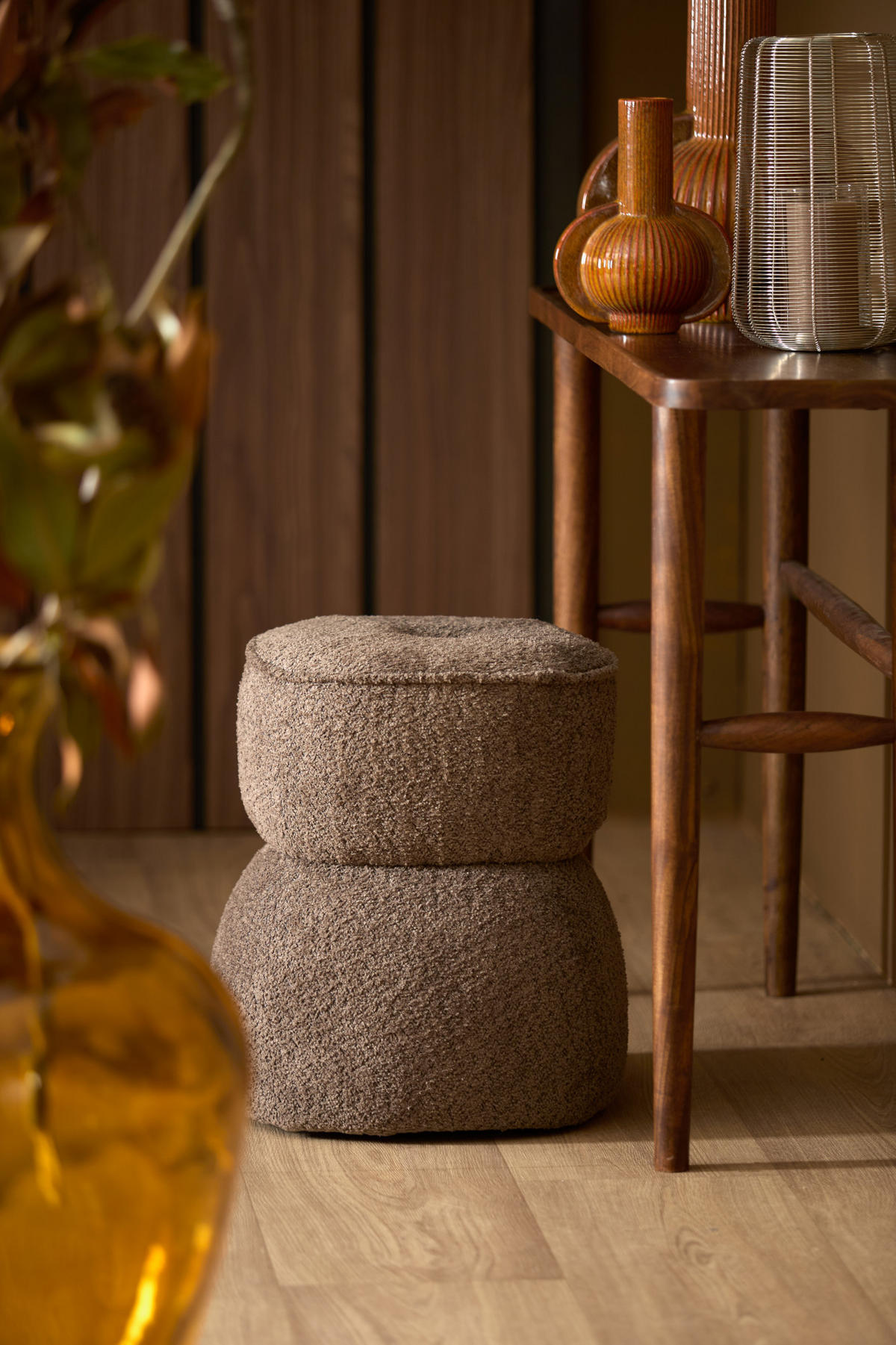 POUF Leyla Braun Ø40/46 cm - Braun, Holz (40/46/40cm) - Light & Living