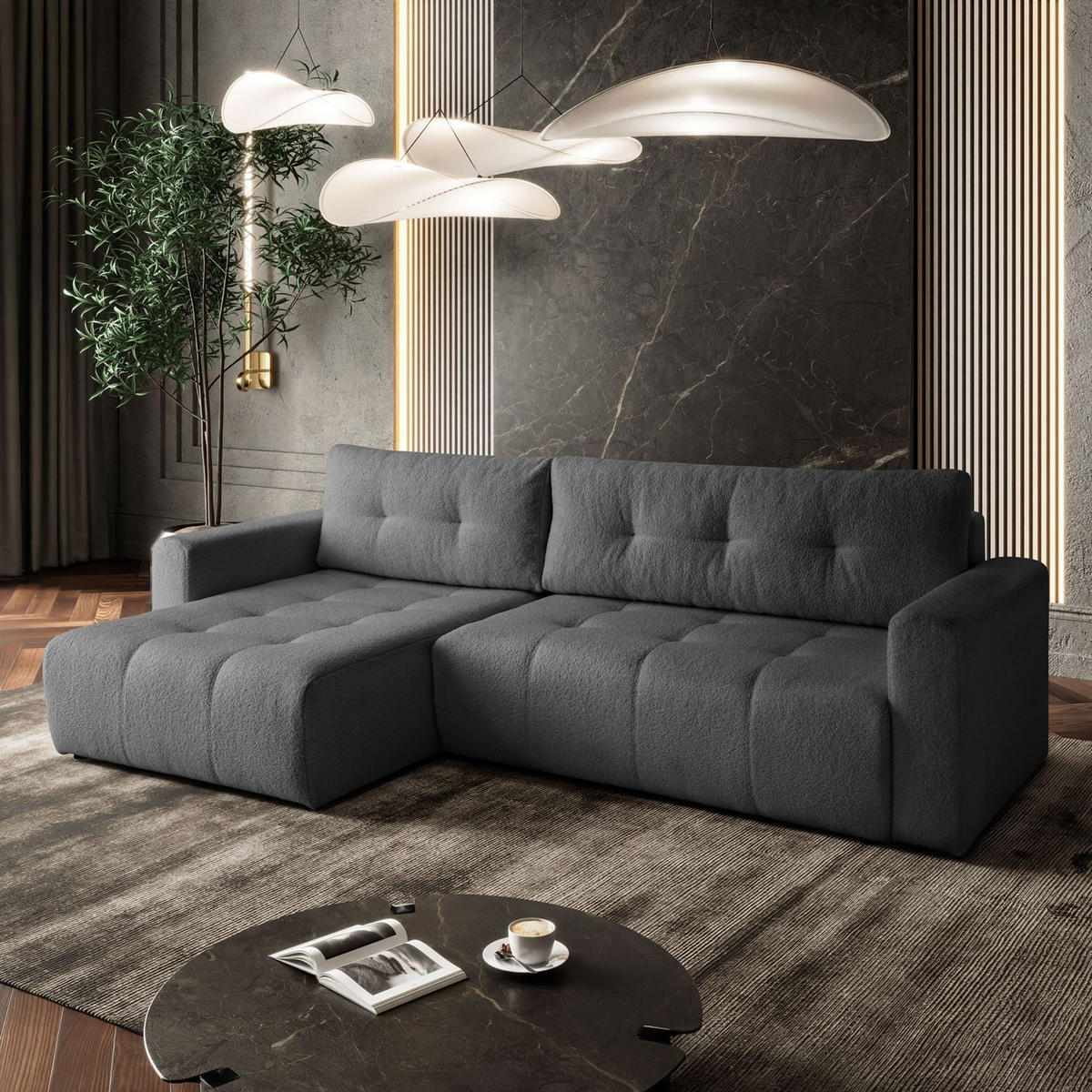 ECKSOFA ASTON mit Schlaffunktion und Bettkasten - Graphitfarben, Textil (261/143cm) - Lookway