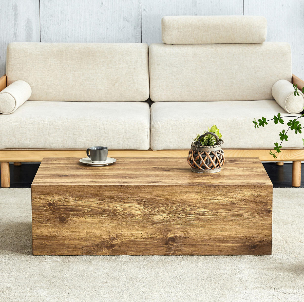 COUCHTISCH aus MDF 90x50x30 cm in Naturfarben mit rutschfesten Füßen - Naturfarben, Holzwerkstoff (90/50/30cm) - Modfu