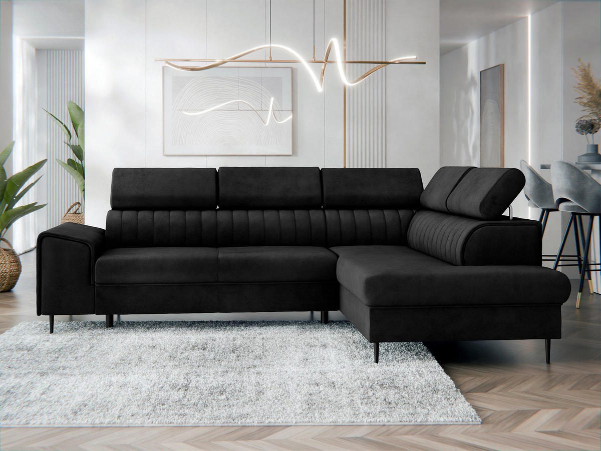ECKSOFA Kadurin, Seite: Rechts - Schwarz, Holz/Kunststoff (276/206cm) - MIRJAN24