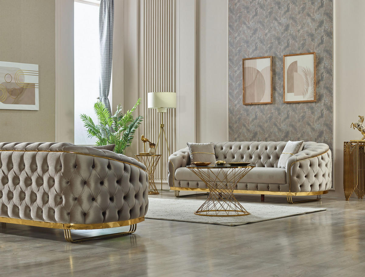 SITZGARNITUR Bellezza Taupe Stellvariante:3+3+1 - Taupe, Holz (235/85/95cm) - Villa Möbel