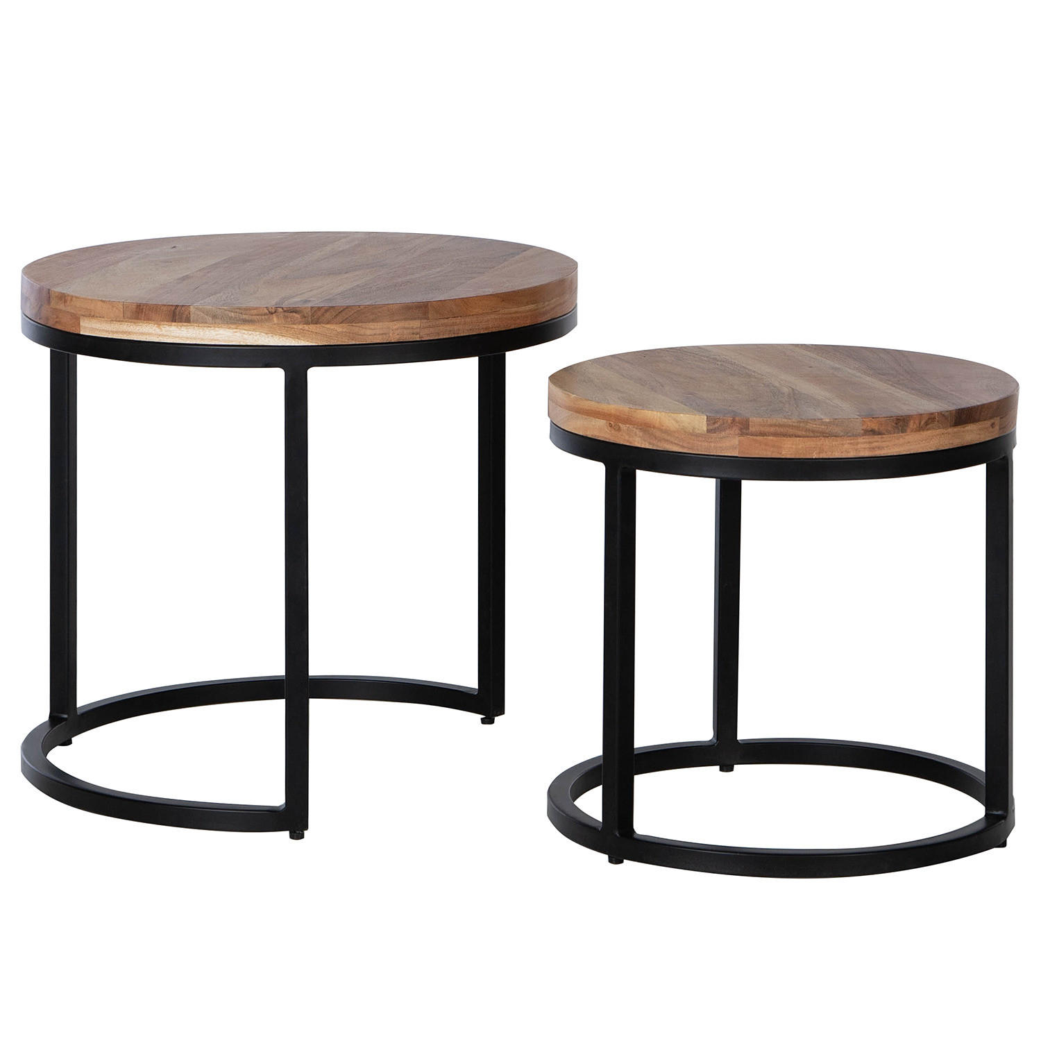 COUCHTISCH - 2er-Set - Akazie massiv / Metall - Akaziefarben, Holz/Metall (50/50/45cm) - home24