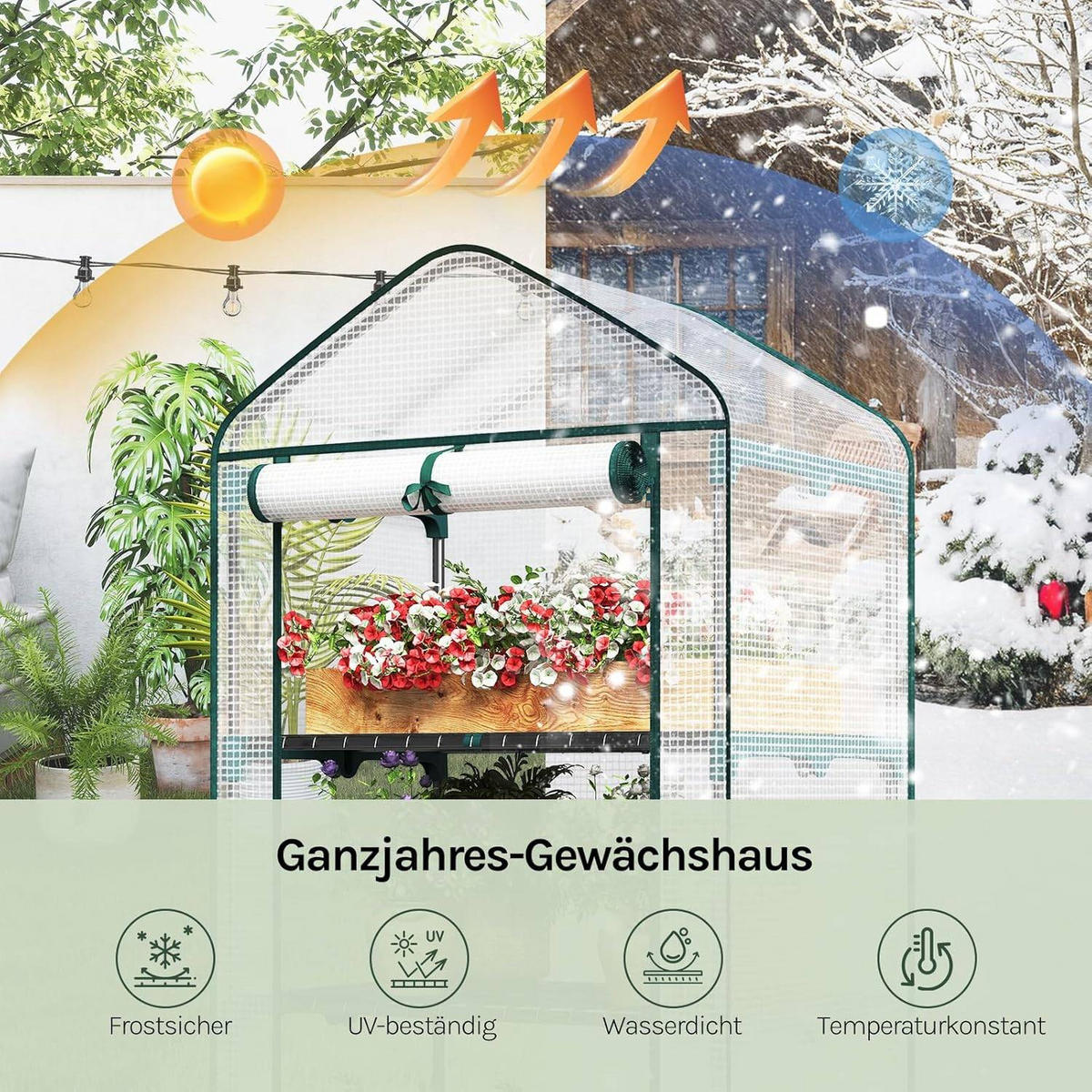 GEWÄCHSHAUS, Winterfest stabil platzsparend, 69 x 158 x 49 cm - Weiß, Textil/Metall (70/158/50cm) - Woltu