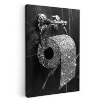 LEINWANDBILD WC - Toilettenpapier - Schwarz und weiß - Glitter 20x30 cm - Silberfarben, Textil (20/30cm) - MuchoWow