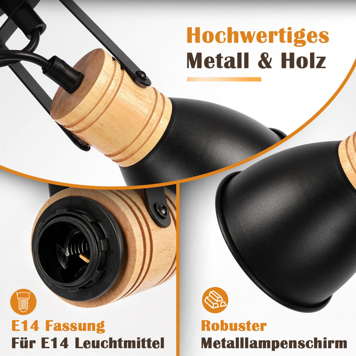 DECKENSTRAHLER Jyntar 58/6/15 cm - Schwarz, Holz/Metall (58/6/15cm) - ZMH
