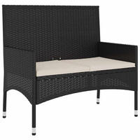 GARTENBANK 2-Sitzer mit Kissen Schwarz Poly Rattan - Schwarz, Holz (90/85/51cm) - furnicato