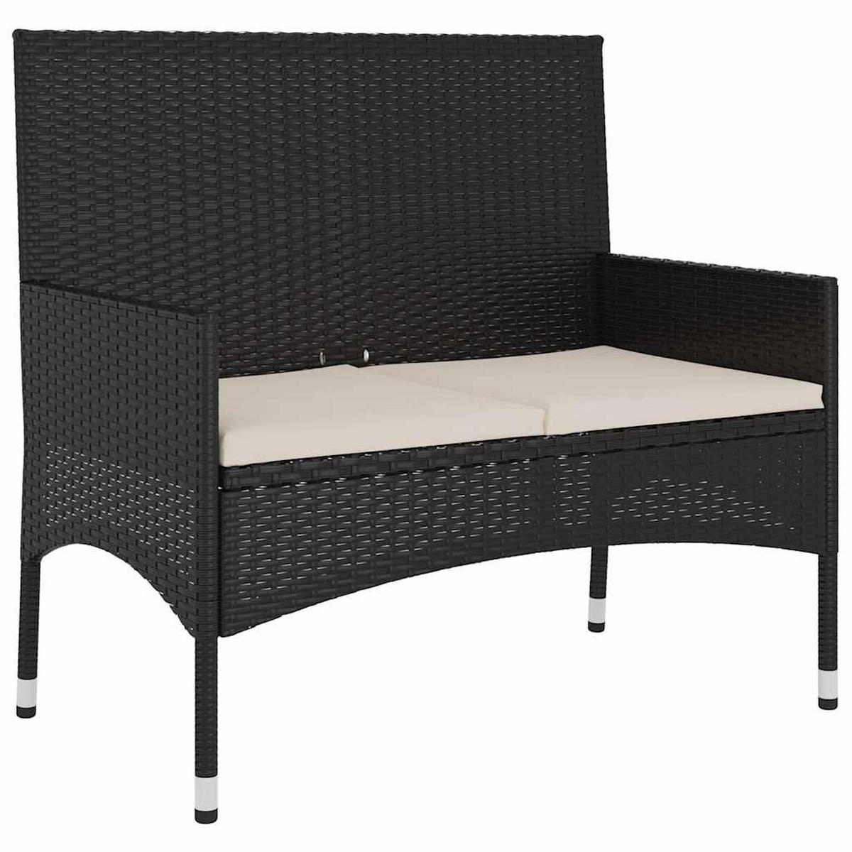GARTENBANK 2-Sitzer mit Kissen Schwarz Poly Rattan - Schwarz, Holz (90/85/51cm) - furnicato
