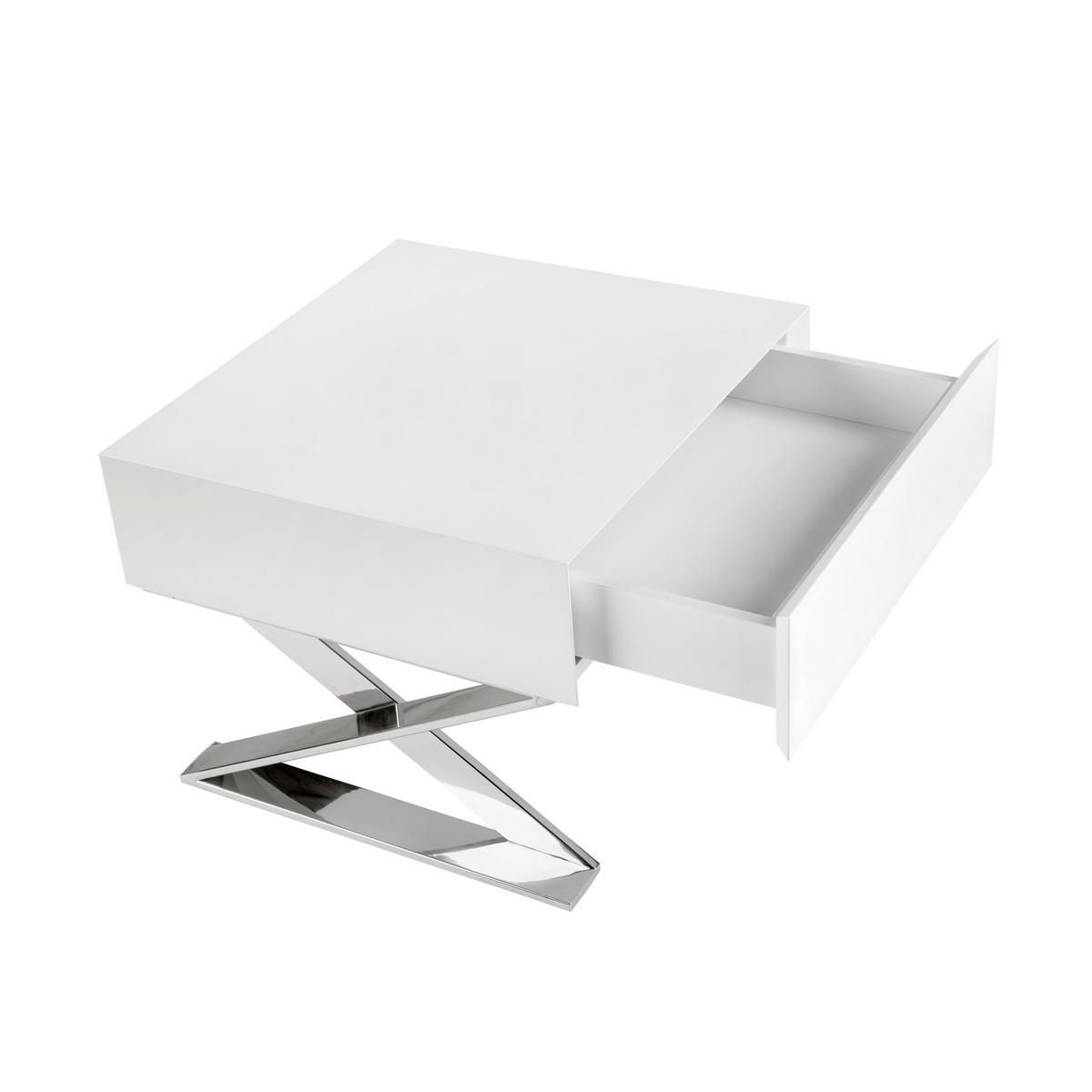 NACHTSCHRANK Nachttisch aus weißem Holz und verchromtem Stahl 50/48/38 cm - Edelstahlfarben/Weiß, Holz/Metall (50/38/48cm) - ANGEL CERDA