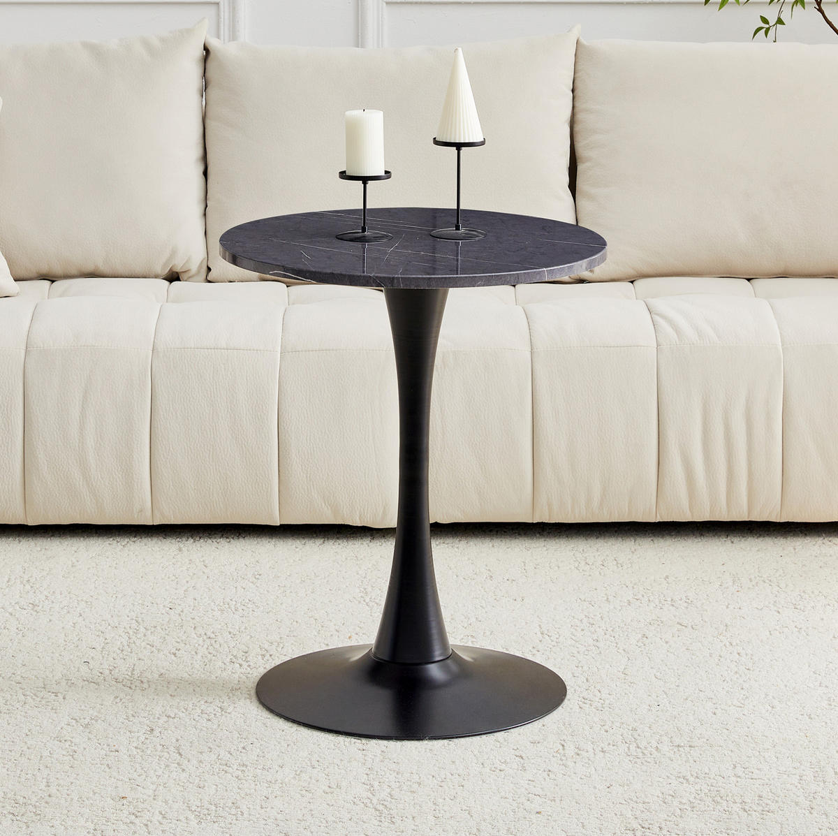 BEISTELLTISCH aus MDF und Metall 60x60x72 cm Schwarz mit Marmor-Optik und thermoformierter Tischplatte - Schwarz, Holzwerkstoff (60/60/72cm) - Modfu