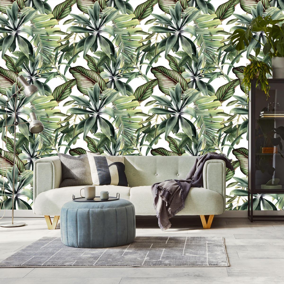 VLIESTAPETE Tropische Bananenblätter – Grün, Weiß – 50x1000 cm - Weiß/Grün, Papier (50/1000cm) - Muralo
