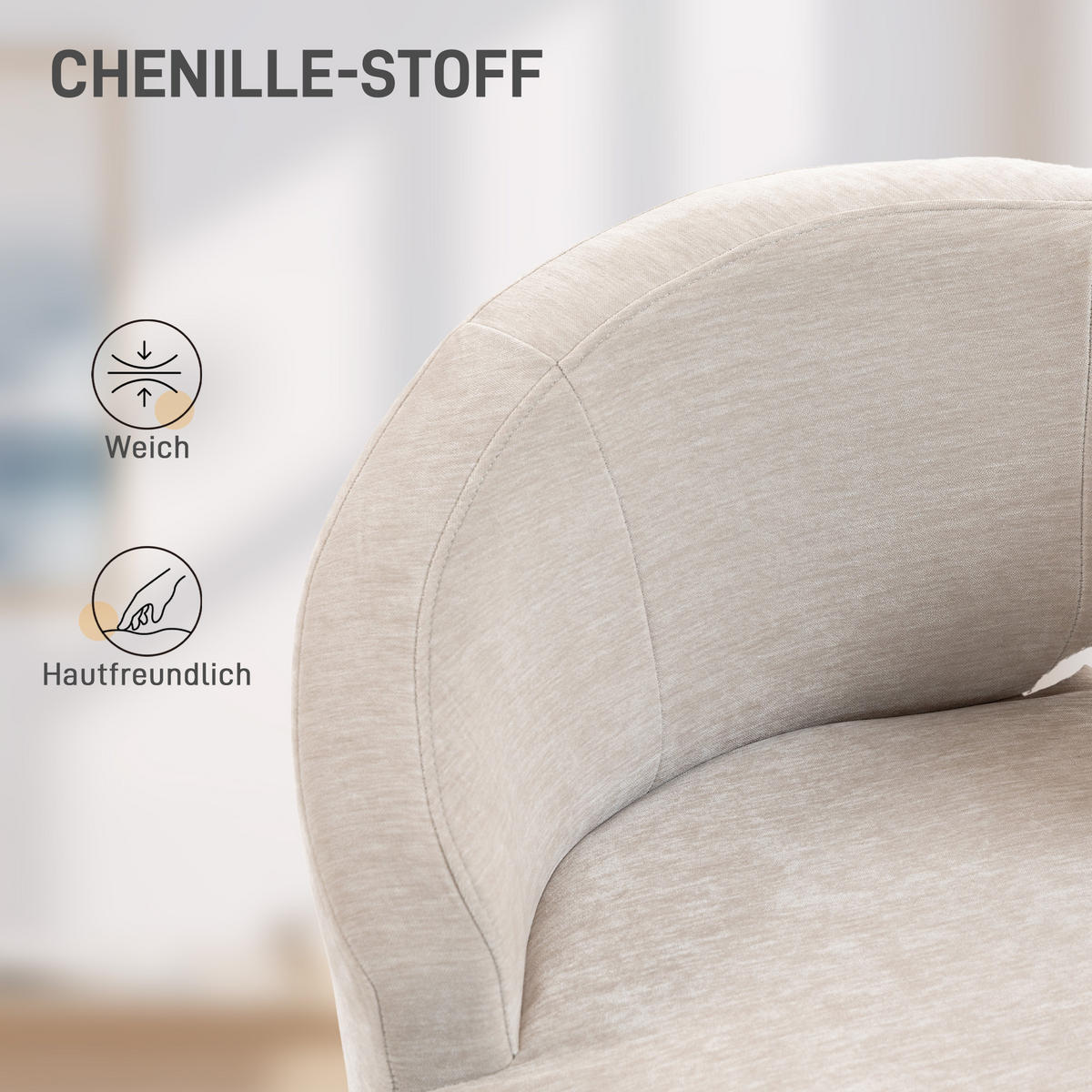 ARMLEHNSTUHL Creme 69.0/65.0/67.0 cm - Creme, Textil (65/67/69cm)